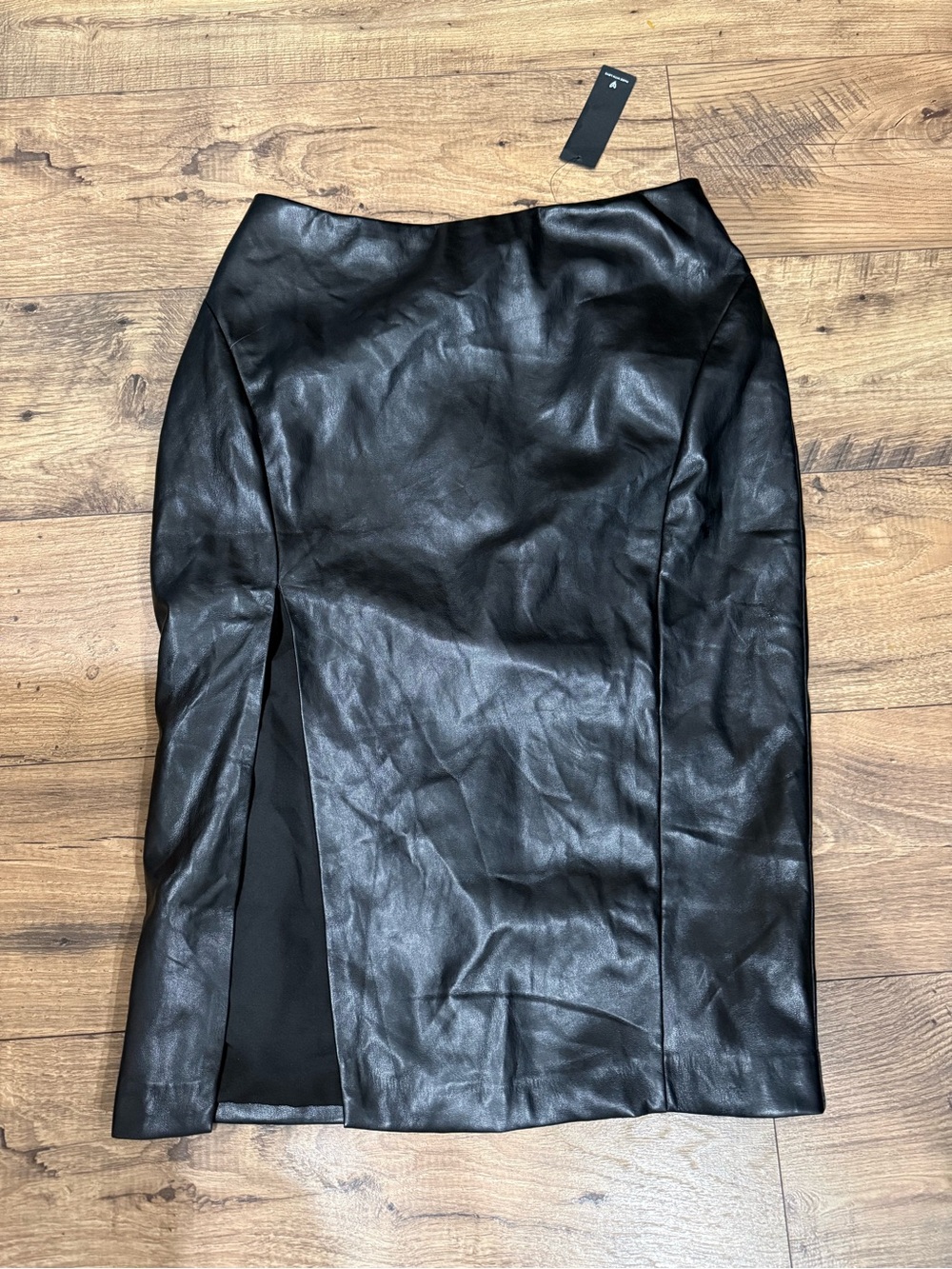 Lulu's Black Faux Leather Pencil Skirt with Front Slit